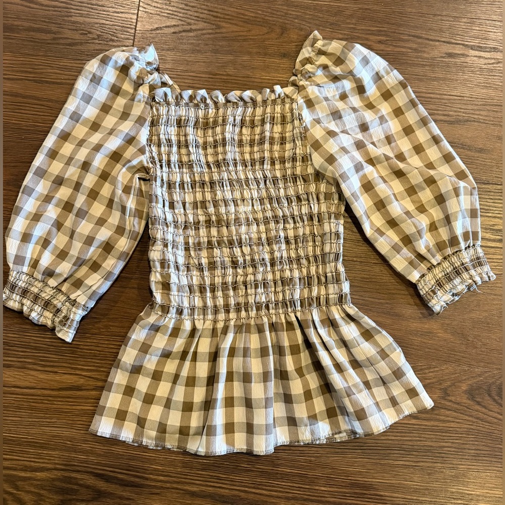 Max Studio Plaid Square Neck Smocked Top - Picture 4 of 6